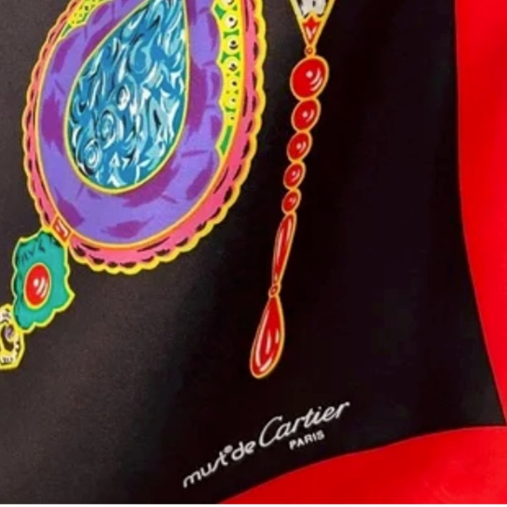 Vintage Must de Cartier Silk Scarf Jewels 32" Made France - Picture 3 of 13